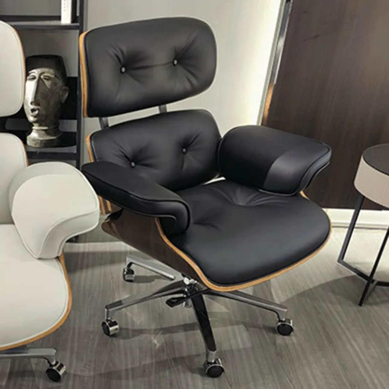 Swivel Black Leather Adjustable Office Chair Image - 11 | homeyfad