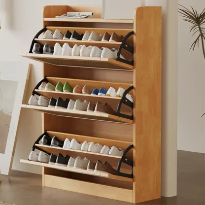 Bohemian Solid Wood Shoe Storage with Rattan Doors Image - 2
