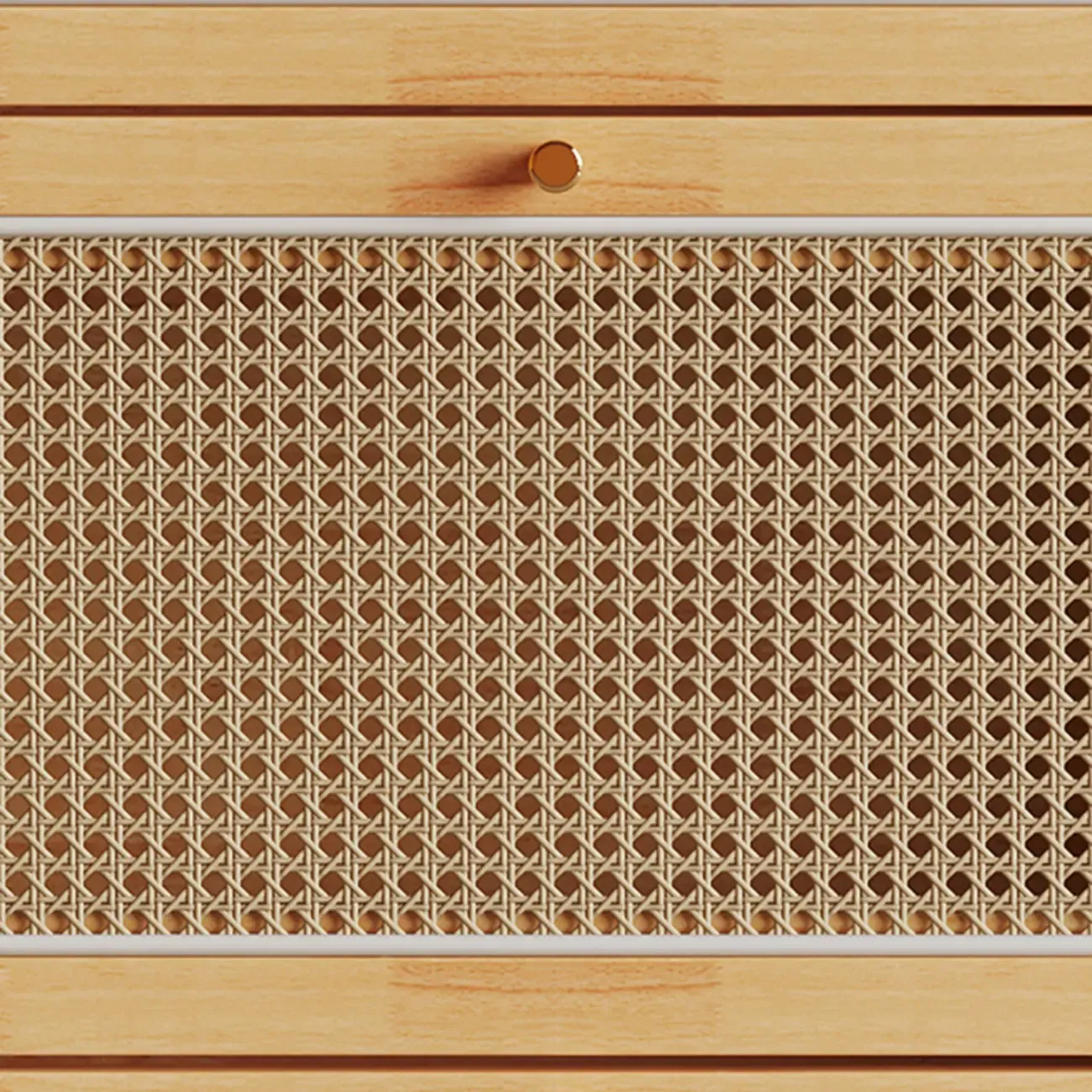 Bohemian Solid Wood Shoe Storage with Rattan Doors Image - 6