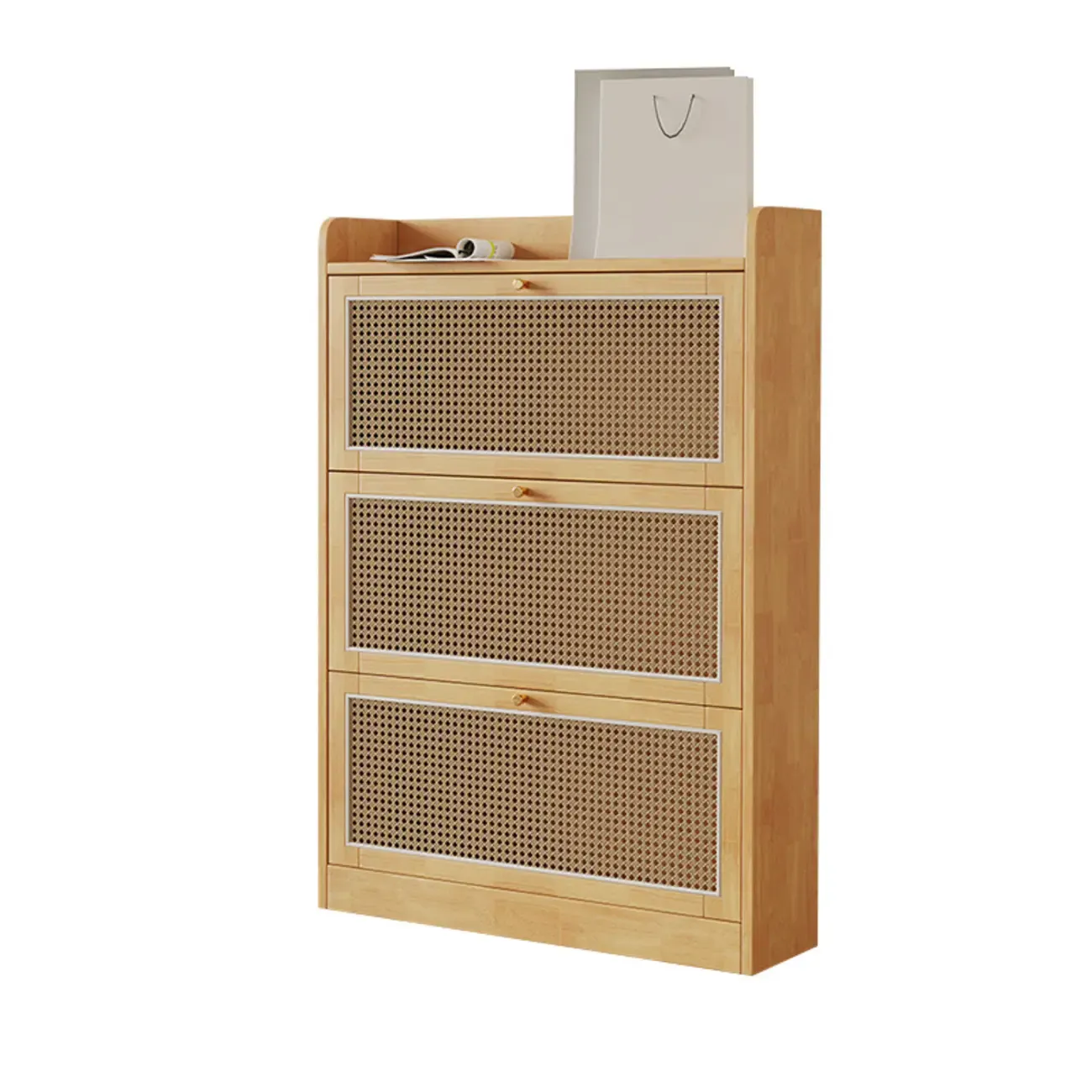 Bohemian Solid Wood Shoe Storage with Rattan Doors Image - 7