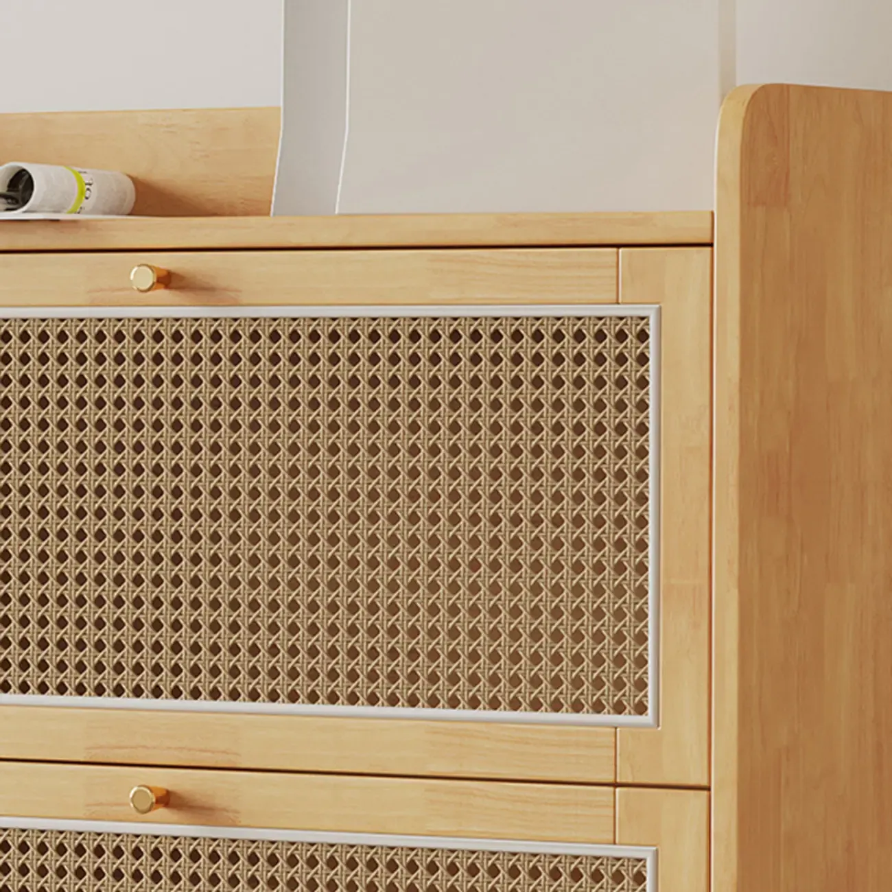 Bohemian Solid Wood Shoe Storage with Rattan Doors Image - 8