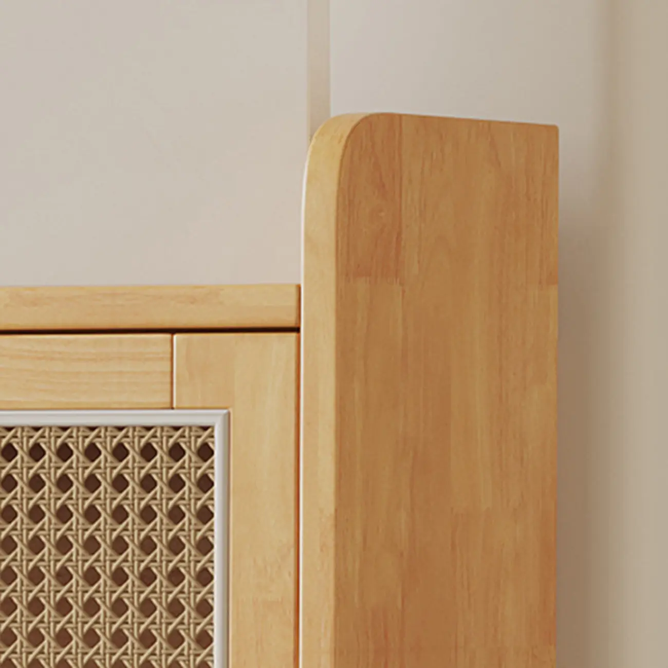 Bohemian Solid Wood Shoe Storage with Rattan Doors Image - 10 | homeyfad