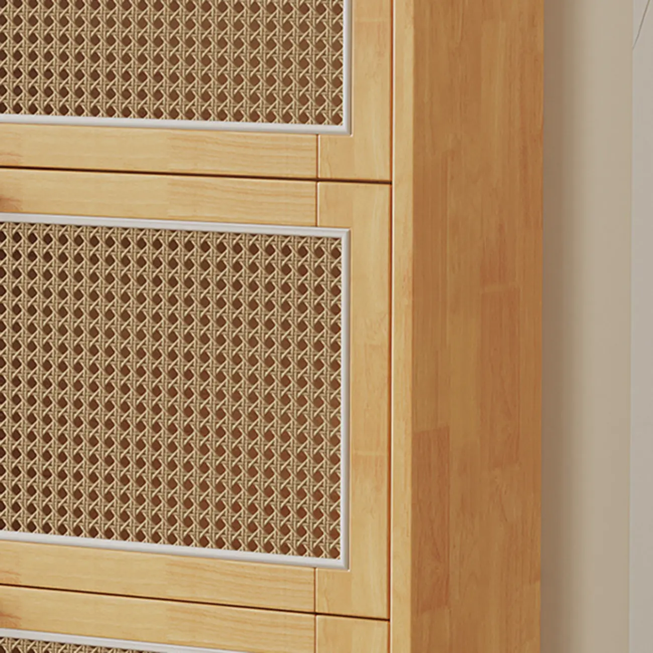 Bohemian Solid Wood Shoe Storage with Rattan Doors Image - 11 | homeyfad