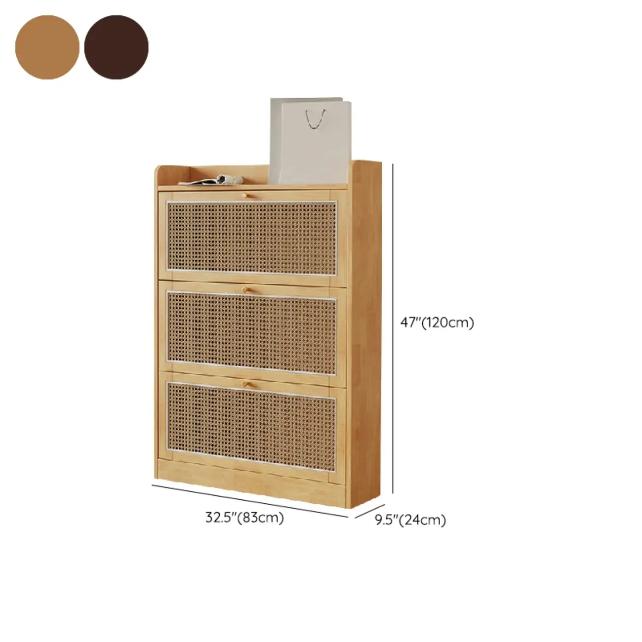 Bohemian Solid Wood Shoe Storage with Rattan Doors Image - 13