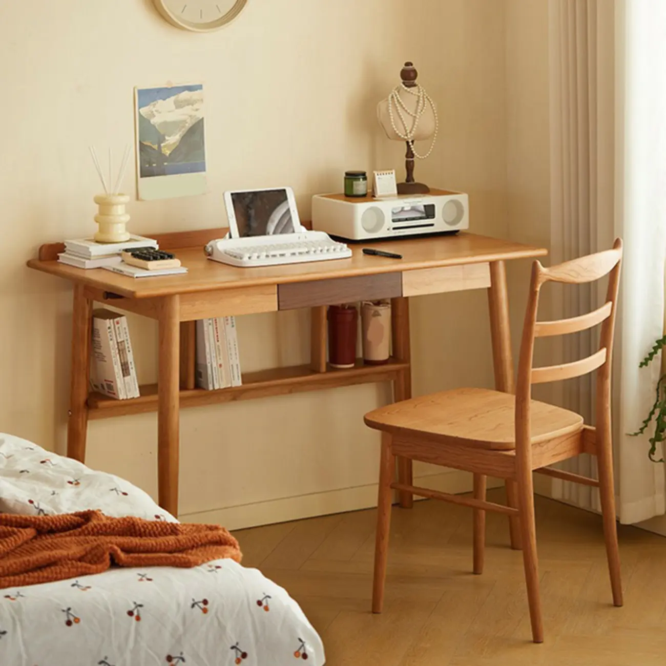 55"L Scandinavian Natural Wood Storage Office Desk Image - 1 | homeyfad