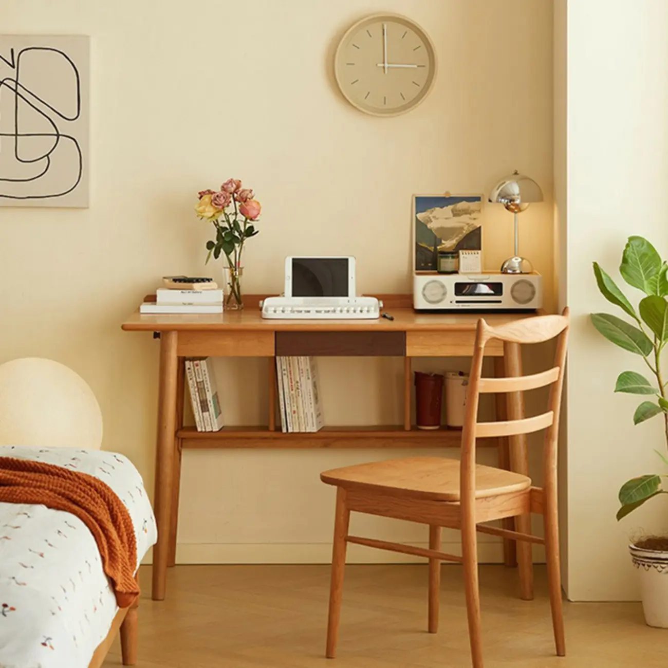 55"L Scandinavian Natural Wood Storage Office Desk Image - 2 | homeyfad