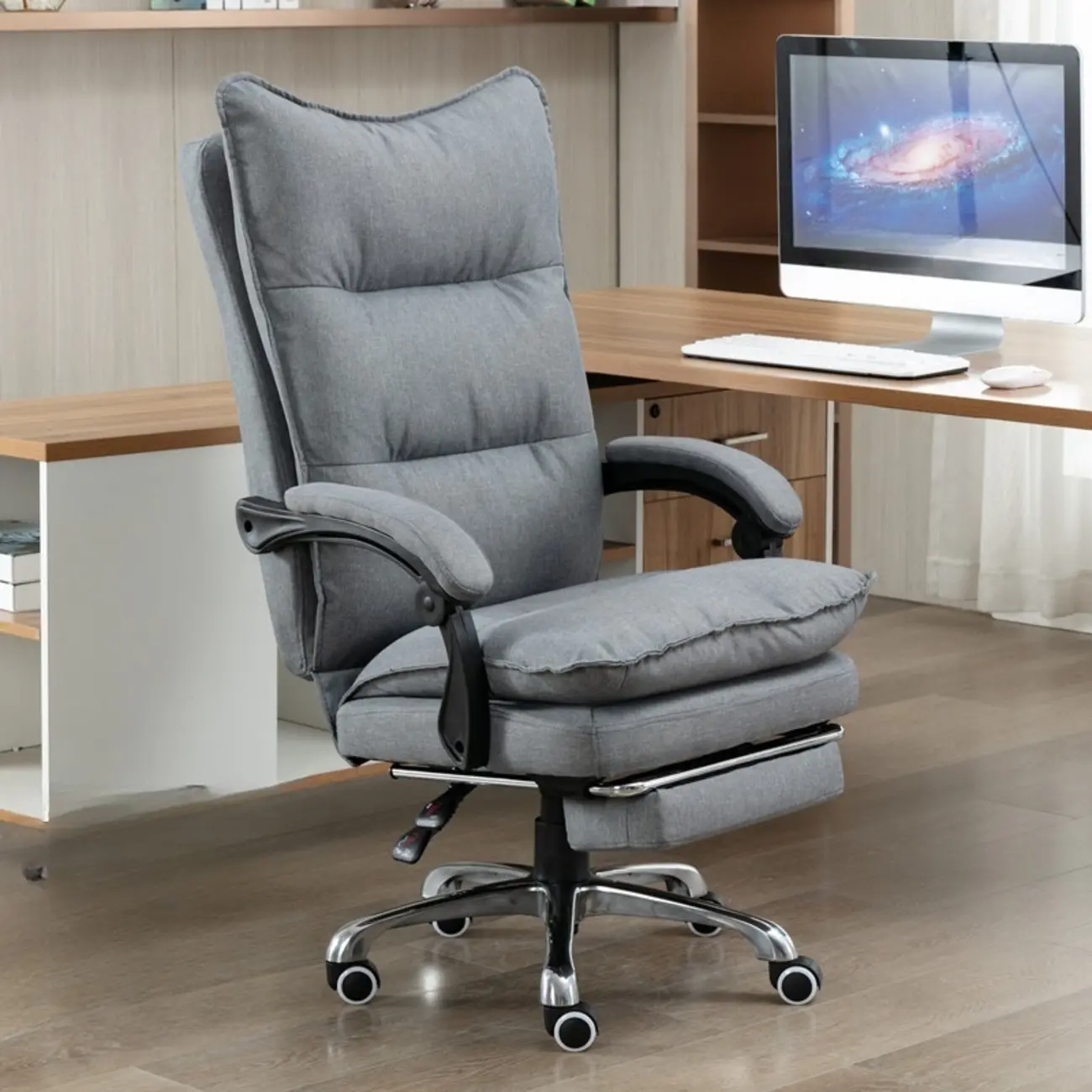 Modern Grey Fabric Reclining Ergonomic Office Chair Image - 1 | homeyfad
