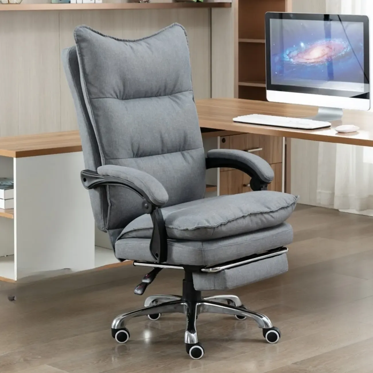 Modern Grey Fabric Reclining Ergonomic Office Chair Image - 1