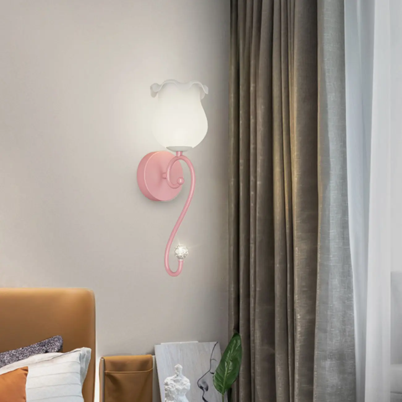 Modern Milk Glass Wall Light with Pink Metal Design Image - 5 | homeyfad