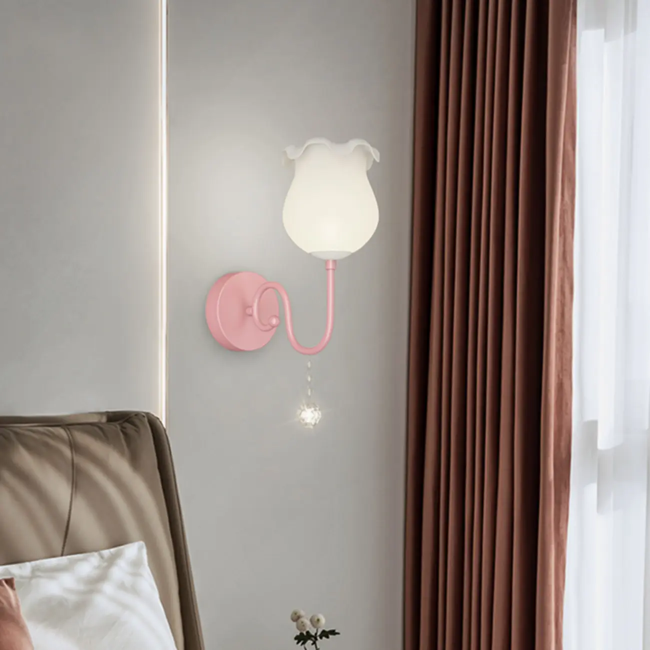 Modern Milk Glass Wall Light with Pink Metal Design Image - 12 | homeyfad