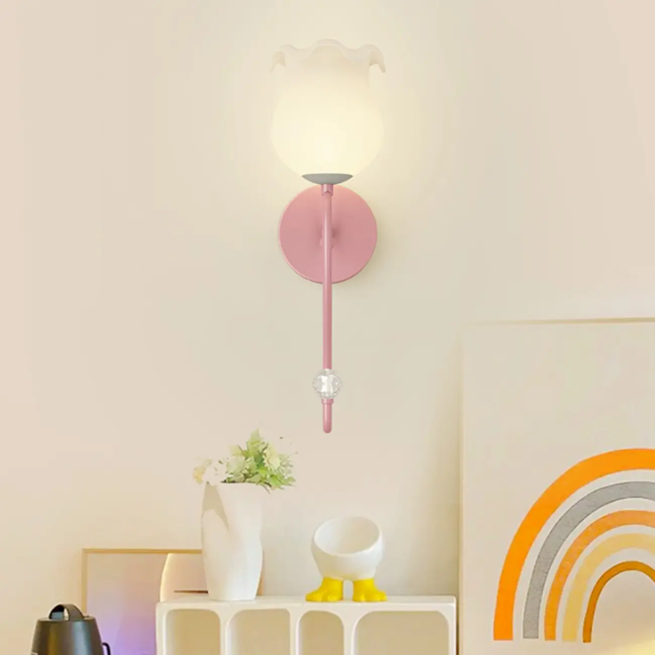 Modern Milk Glass Wall Light with Pink Metal Design Image - 4 | homeyfad