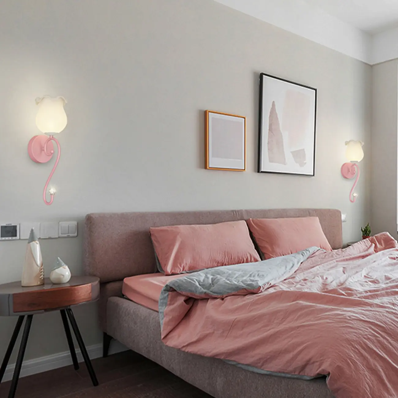 Modern Milk Glass Wall Light with Pink Metal Design Image - 8 | homeyfad