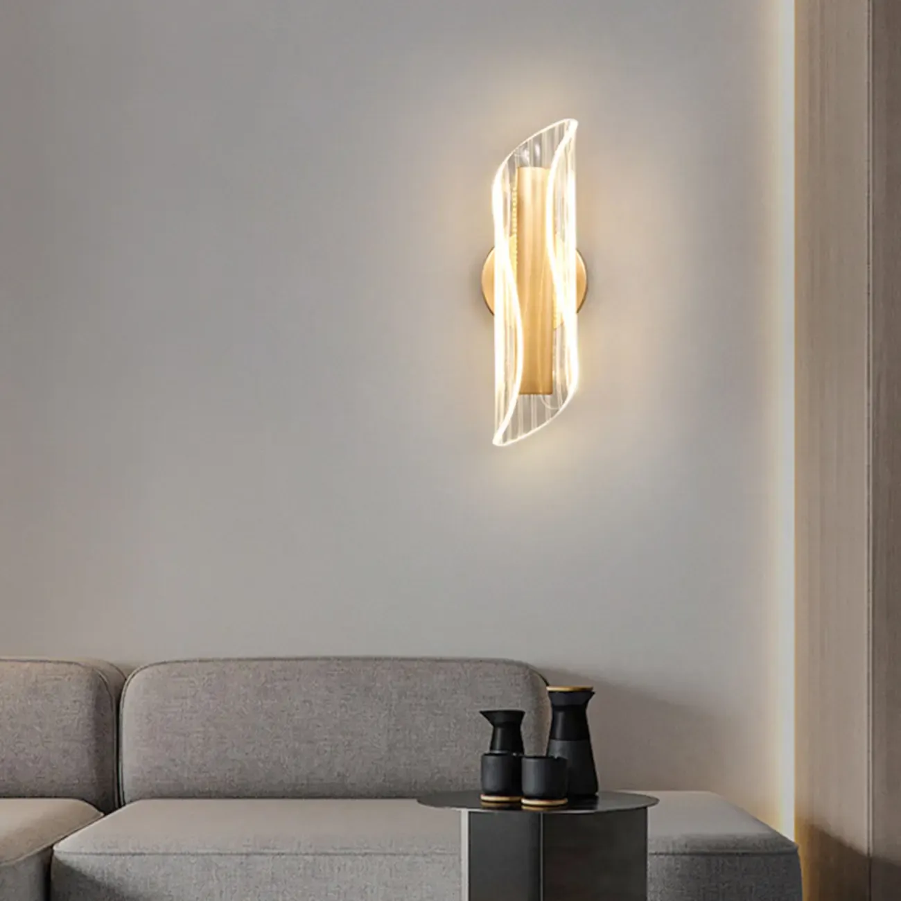 Art Deco Gold Metal and Acrylic LED Wall Sconce Image - 3