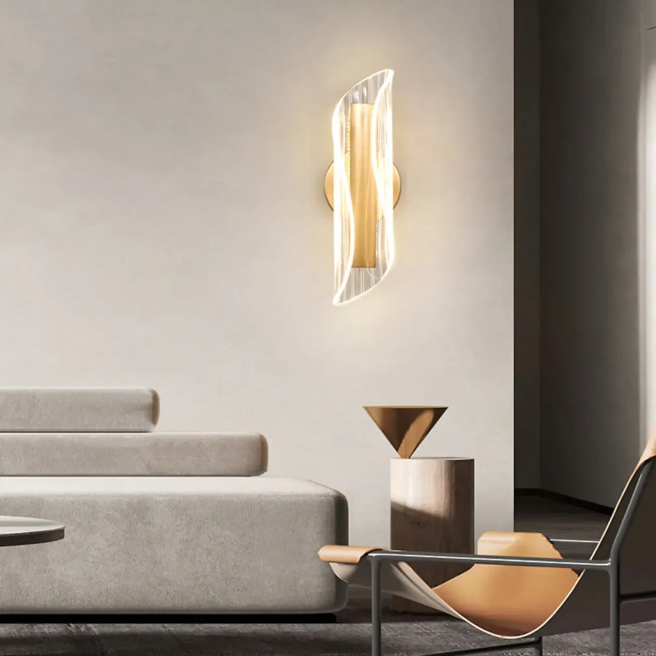 Art Deco Gold Metal and Acrylic LED Wall Sconce Image - 7