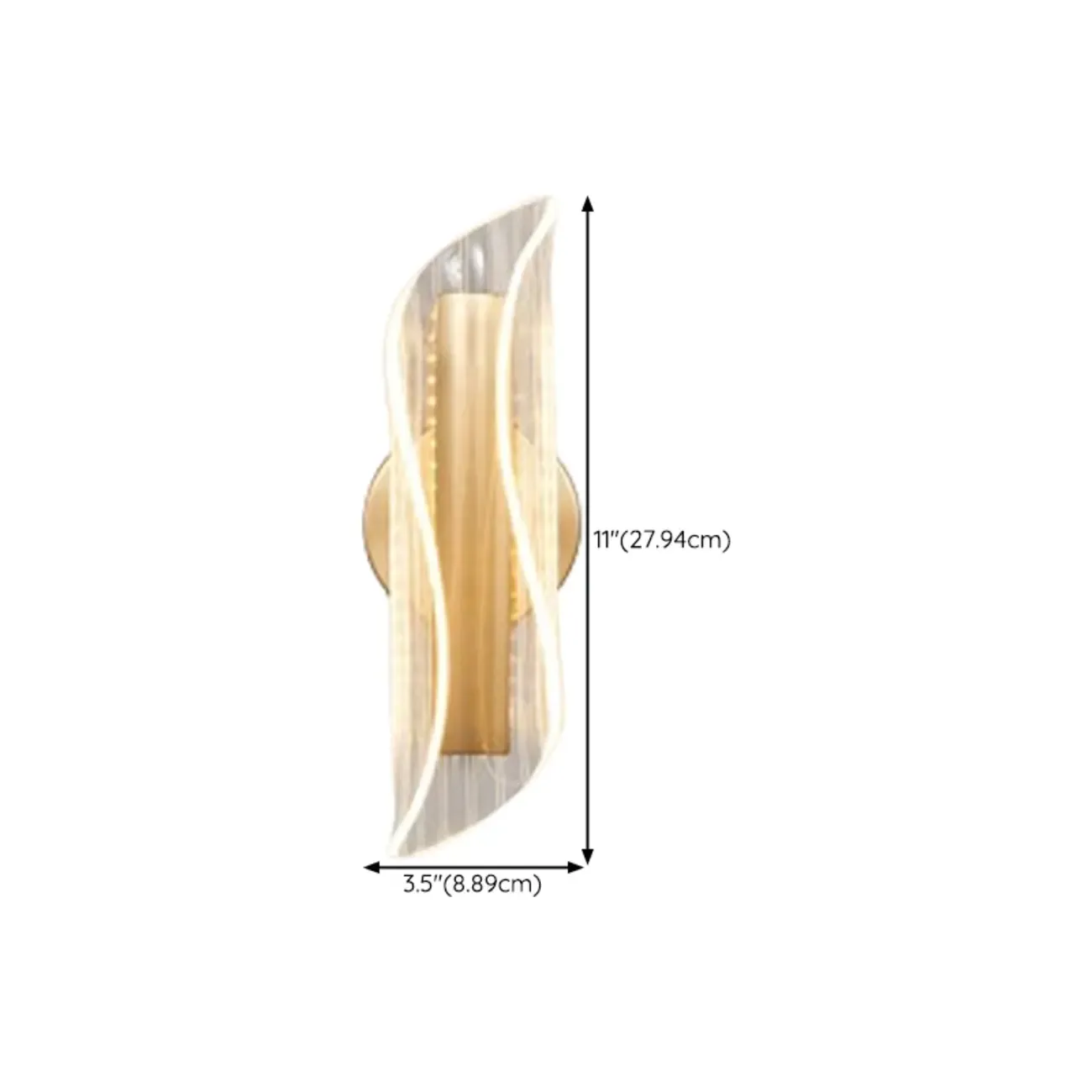 Art Deco Gold Metal and Acrylic LED Wall Sconce #size