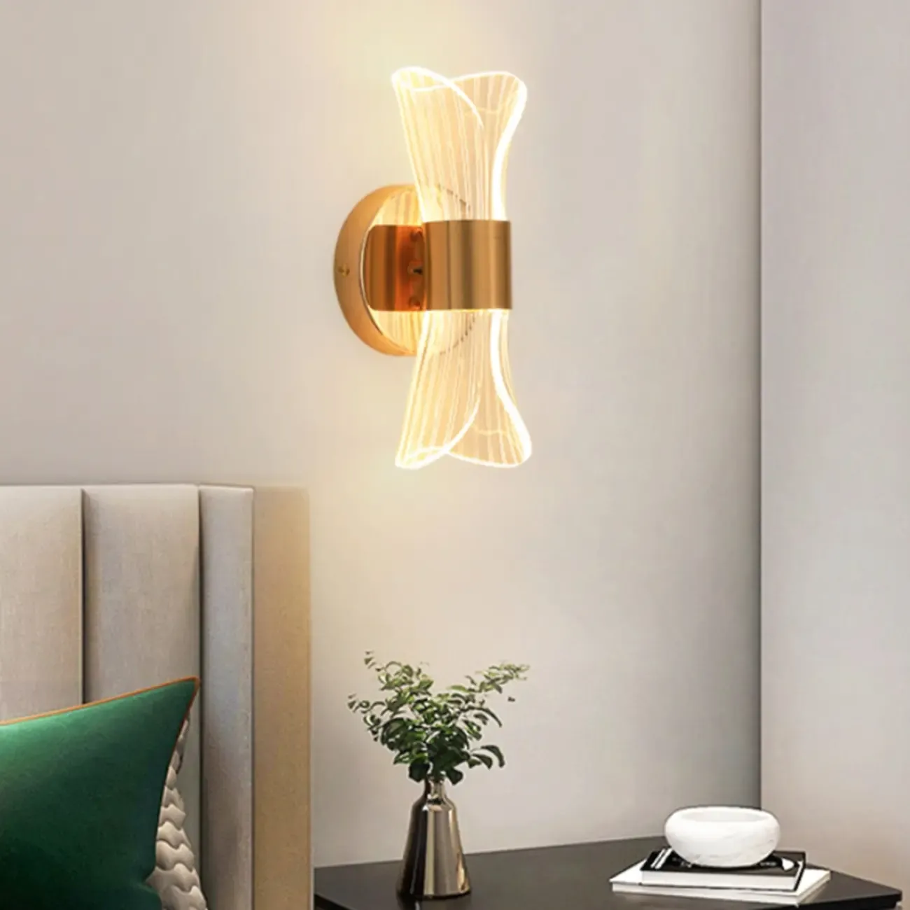 Modern Gold Wall Light with Acrylic Shade for Bedroom Image - 1