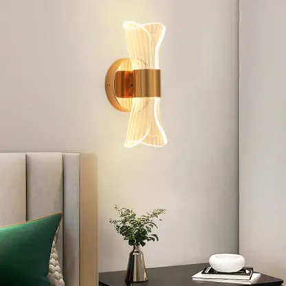 Modern Gold Wall Light with Acrylic Shade for Bedroom Image - 1