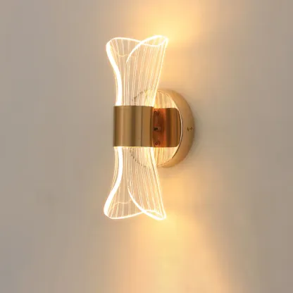 Modern Gold Wall Light with Acrylic Shade for Bedroom Image - 3