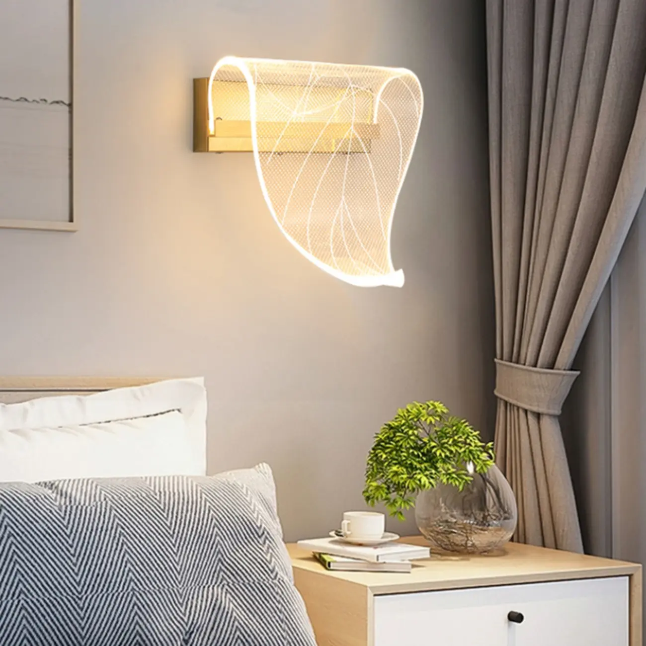 Modern Gold Wall Light with Acrylic Shade for Bedroom Image - 4 | homeyfad