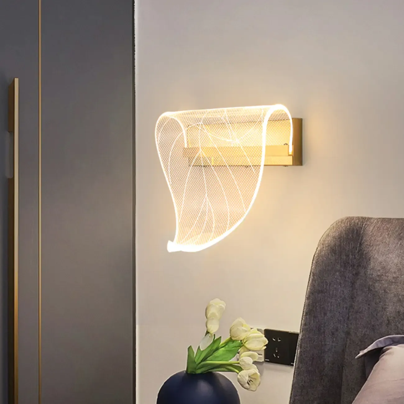 Modern Gold Wall Light with Acrylic Shade for Bedroom Image - 6