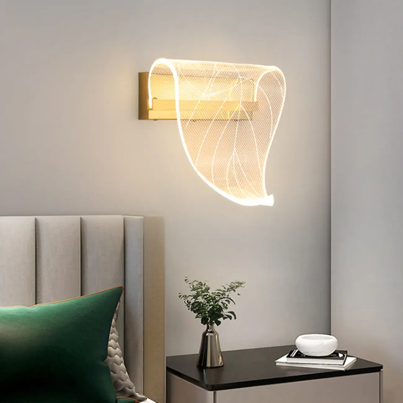 Modern Gold Wall Light with Acrylic Shade for Bedroom Image - 16