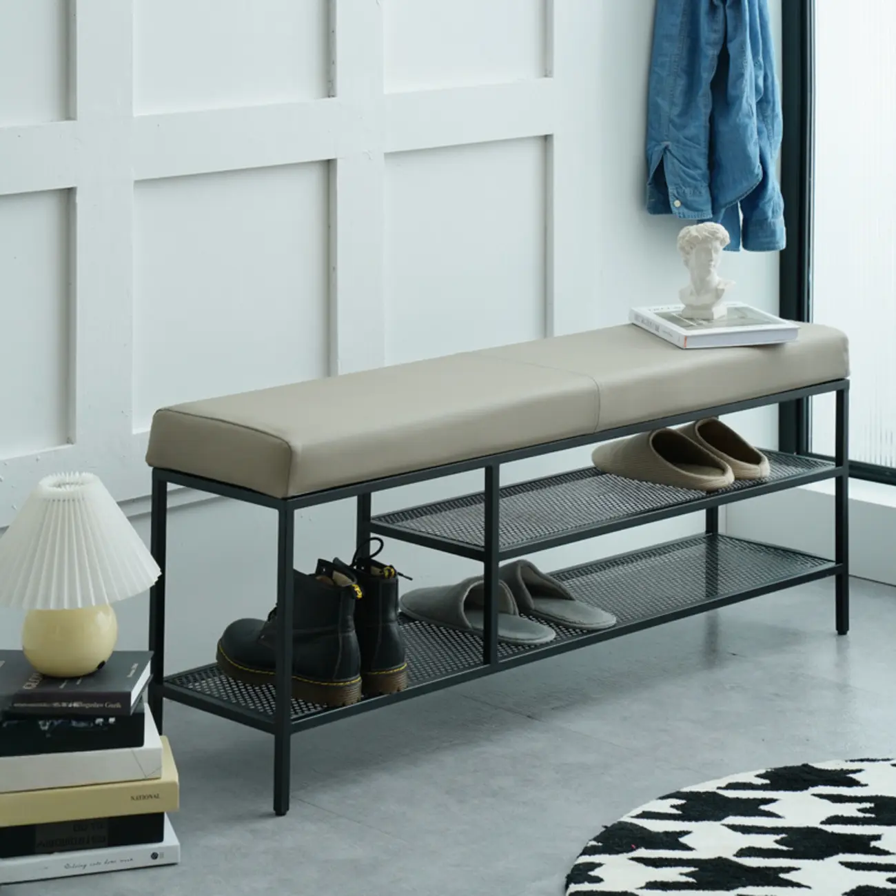 Entryway Metal Shoe Storage Bench with Padded Seat Image - 1 | homeyfad