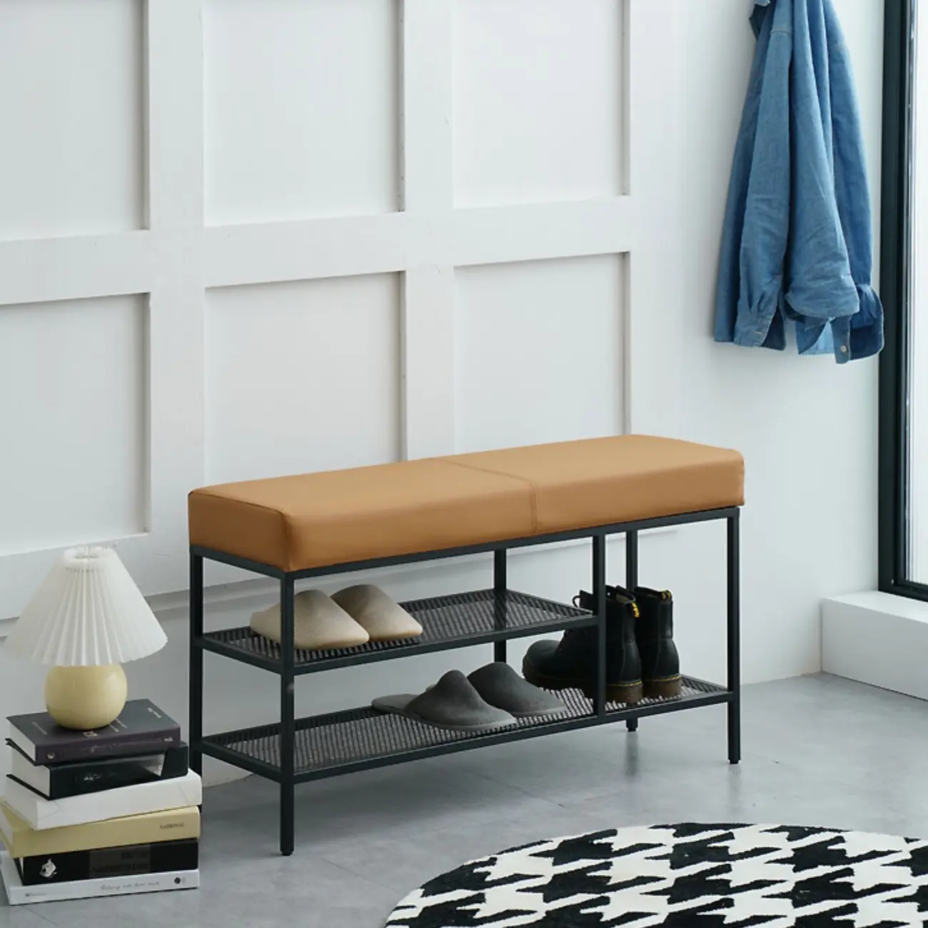Entryway Metal Shoe Storage Bench with Padded Seat Image - 2 | homeyfad