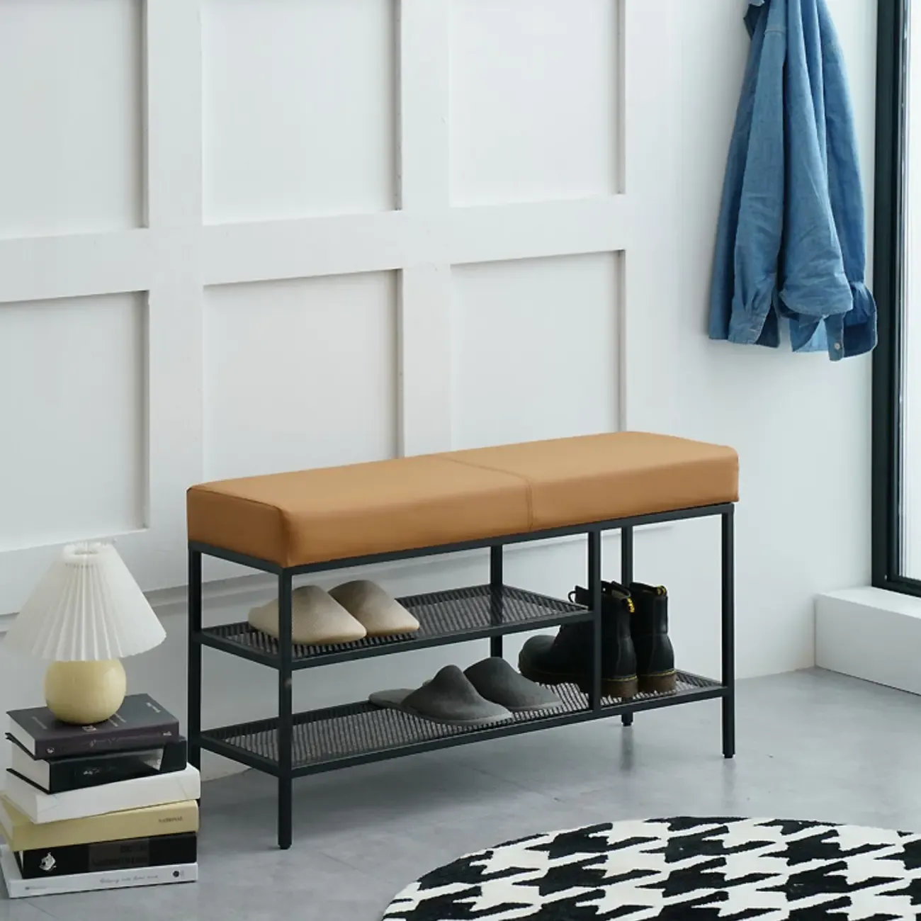 Entryway Metal Shoe Storage Bench with Padded Seat Image - 6