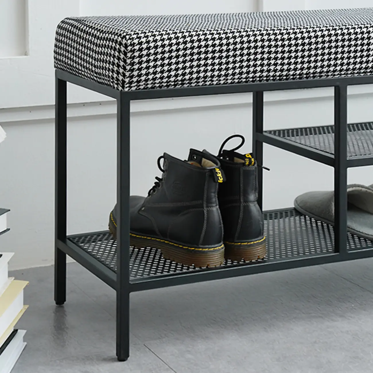 Entryway Metal Shoe Storage Bench with Padded Seat Image - 13 | homeyfad
