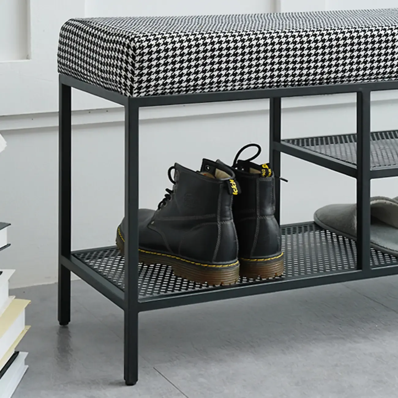Entryway Metal Shoe Storage Bench with Padded Seat Image - 13