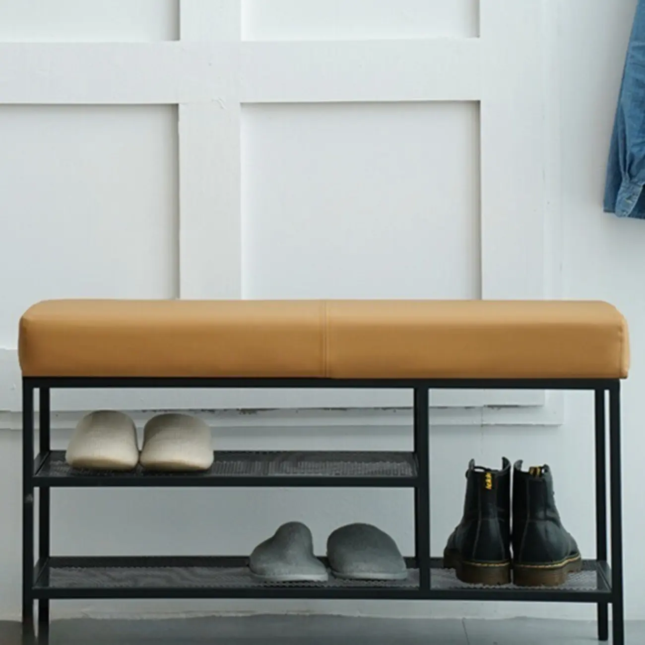 Entryway Metal Shoe Storage Bench with Padded Seat Image - 15 | homeyfad