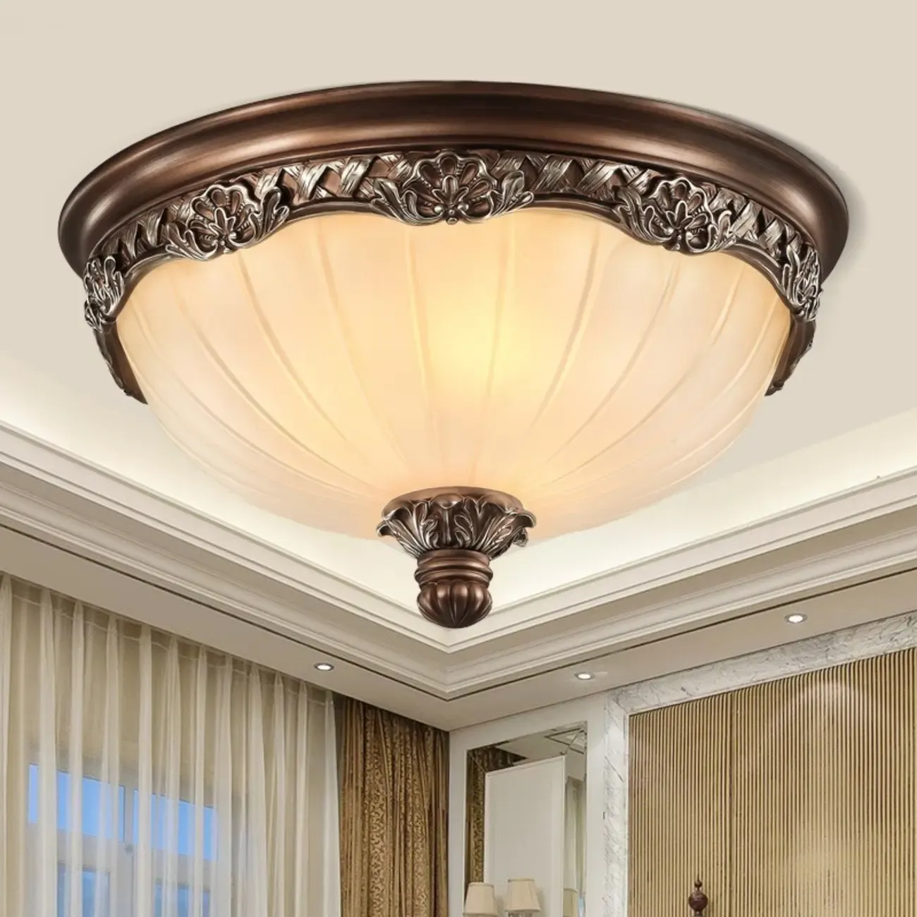 Brown Flush Mount Ceiling Light for Residential Use Image - 1