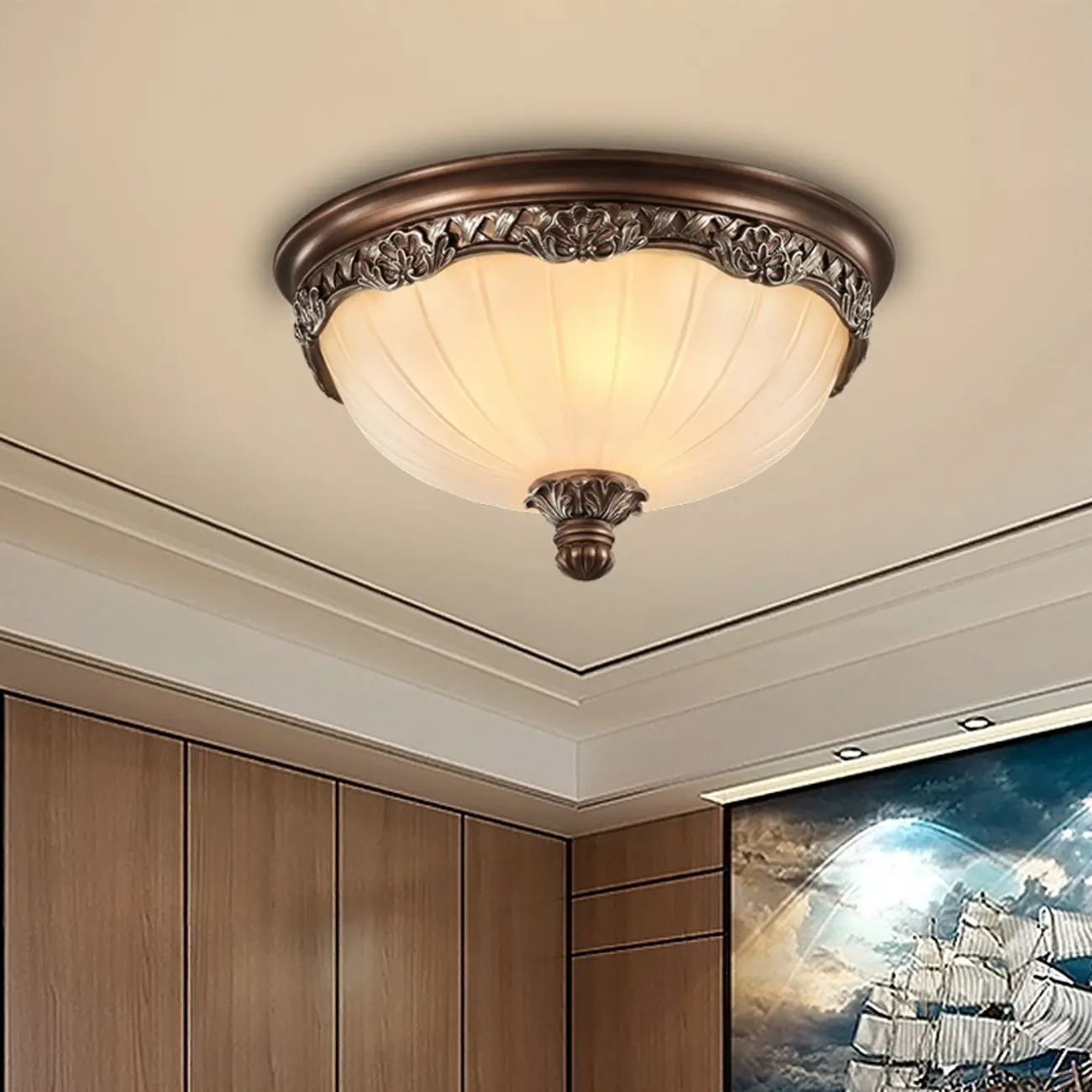 Brown Flush Mount Ceiling Light for Residential Use Image - 2 | homeyfad