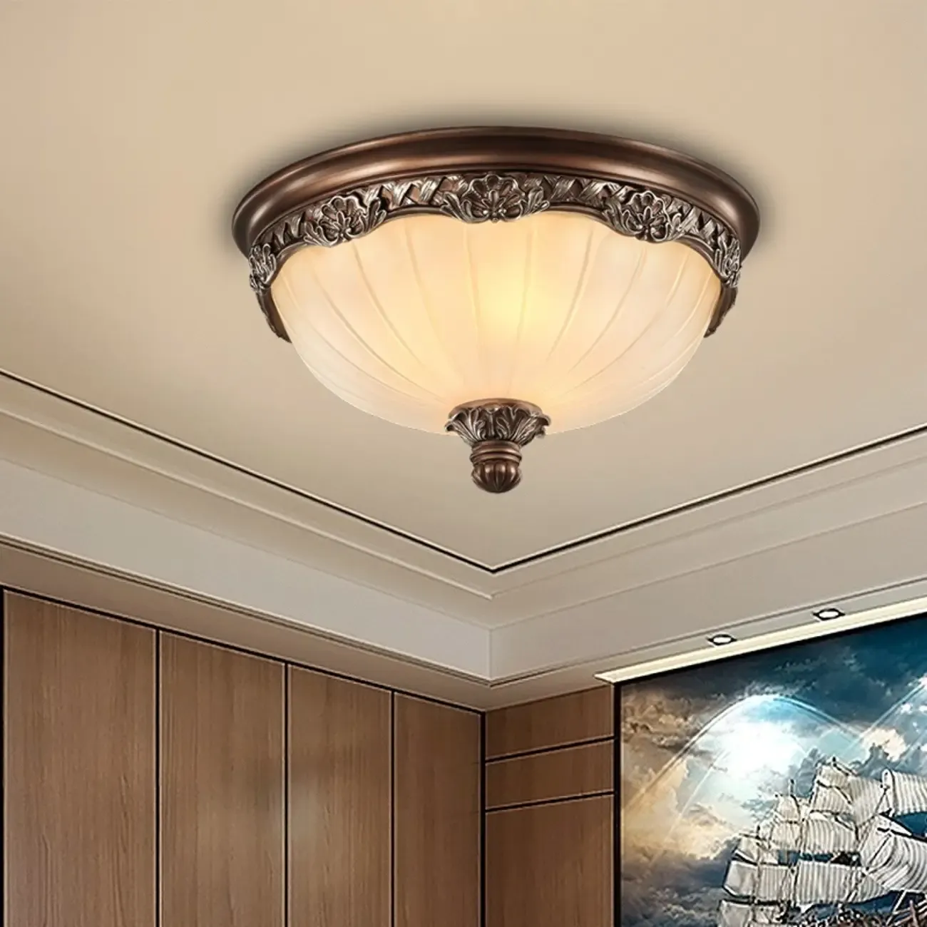 Brown Flush Mount Ceiling Light for Residential Use Image - 2