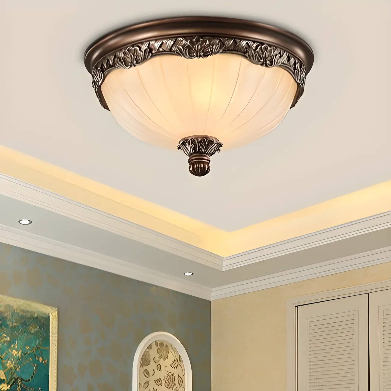 Brown Flush Mount Ceiling Light for Residential Use Image - 5 | homeyfad