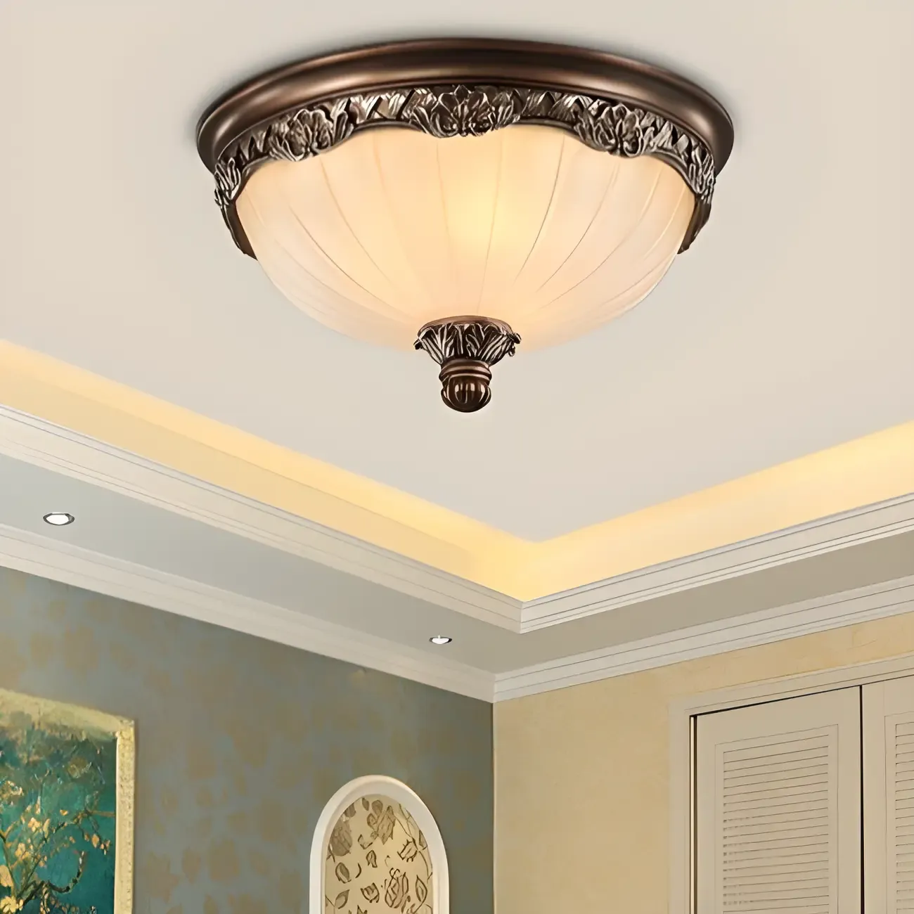 Brown Flush Mount Ceiling Light for Residential Use Image - 5
