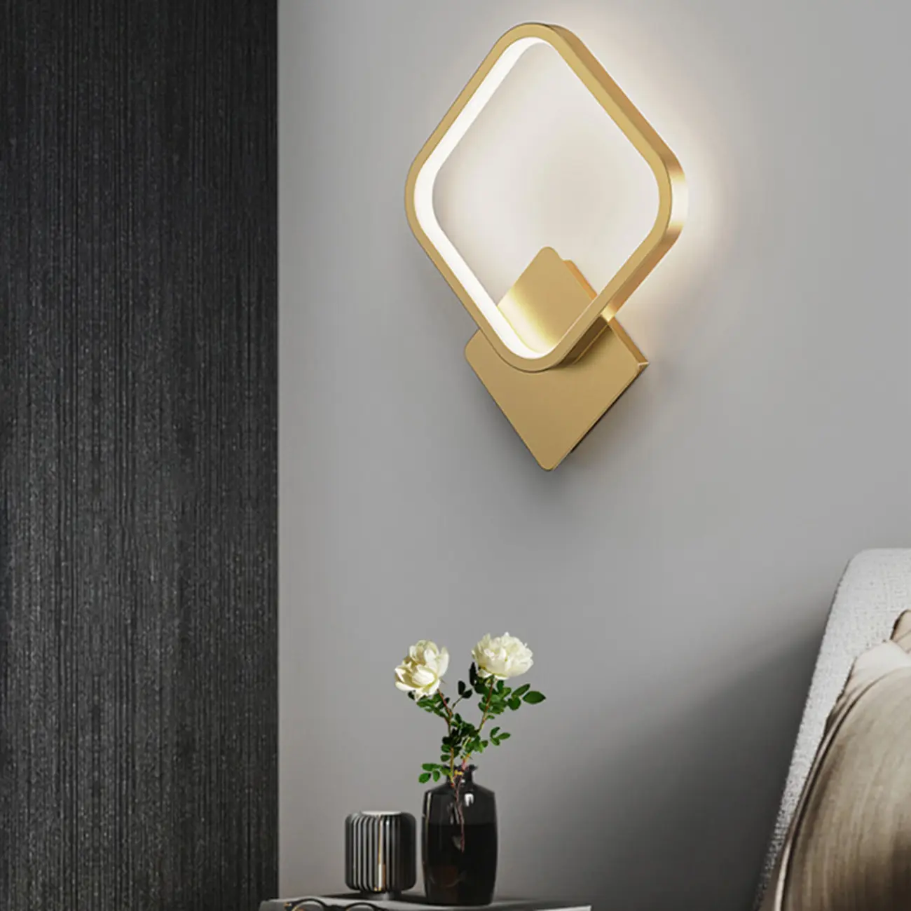 Modern Square LED Wall Sconce with Brass Finish for Bedroom | homeyfad