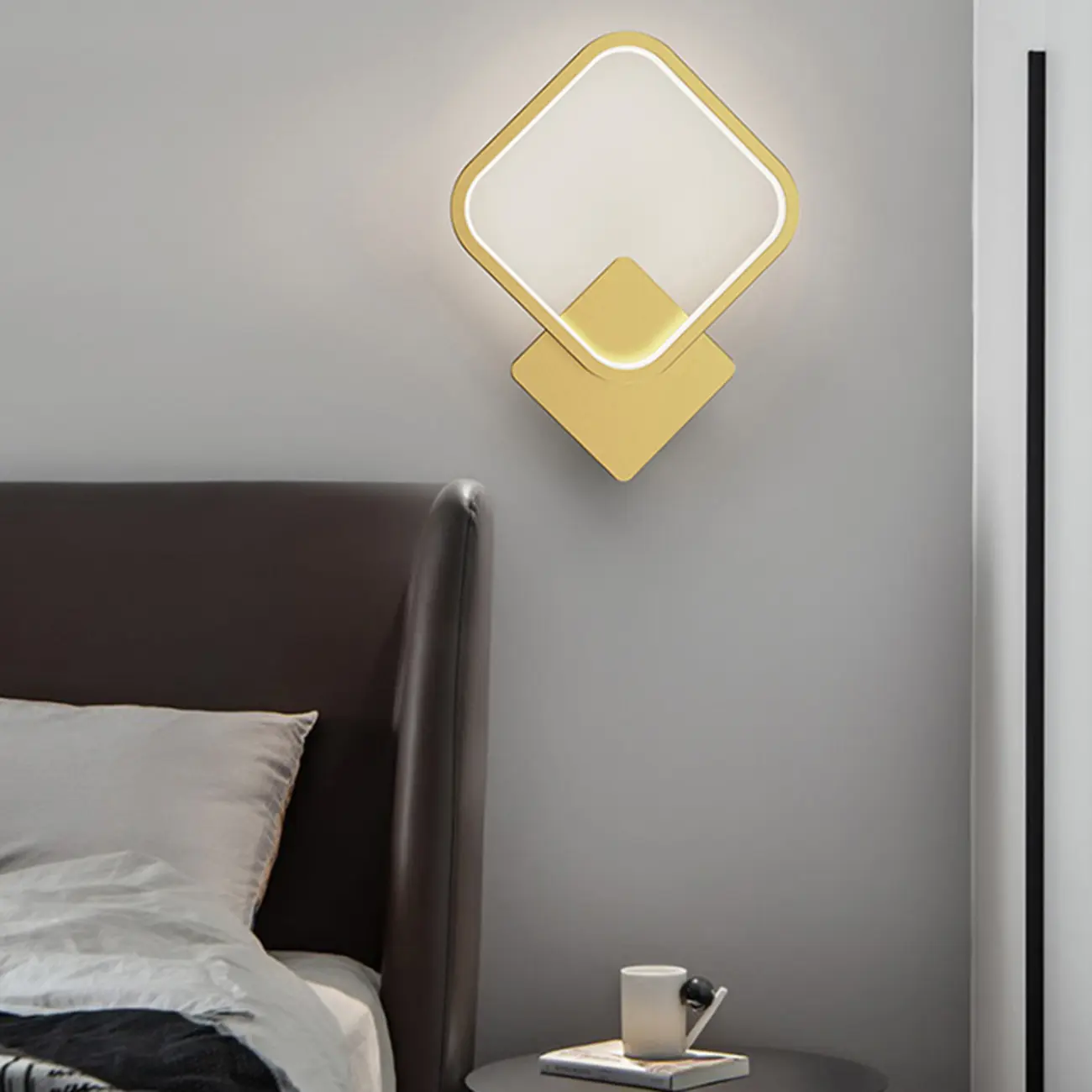 Modern Square LED Wall Sconce with Brass Finish for Bedroom | homeyfad