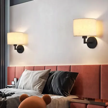 Contemporary Metal Fabric Drum Wall Sconce Image - 1