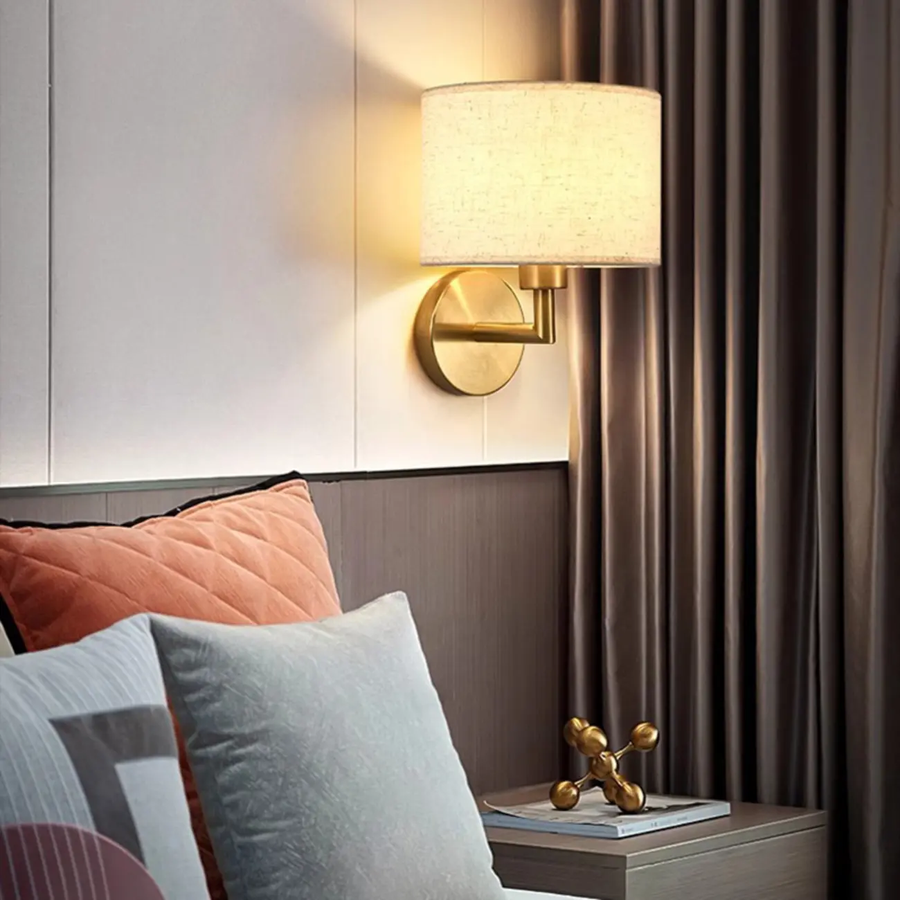 Contemporary Metal Fabric Drum Wall Sconce Image - 2 | homeyfad