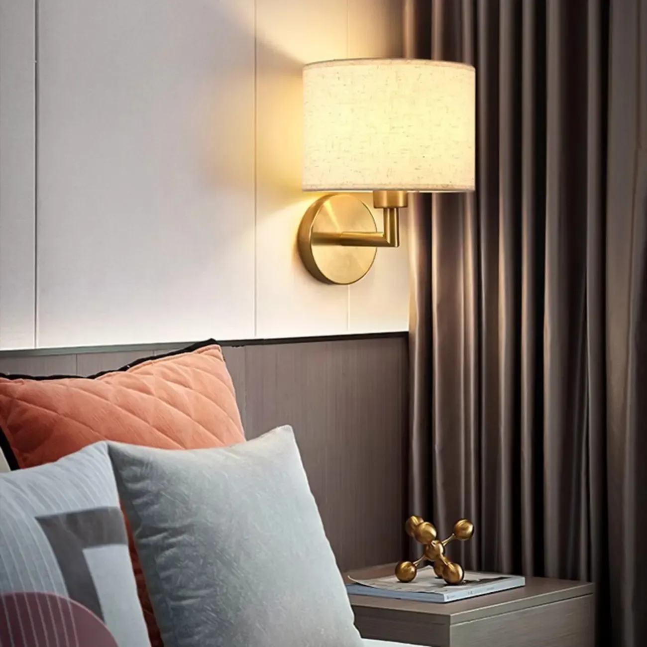 Contemporary Metal Fabric Drum Wall Sconce Image - 2