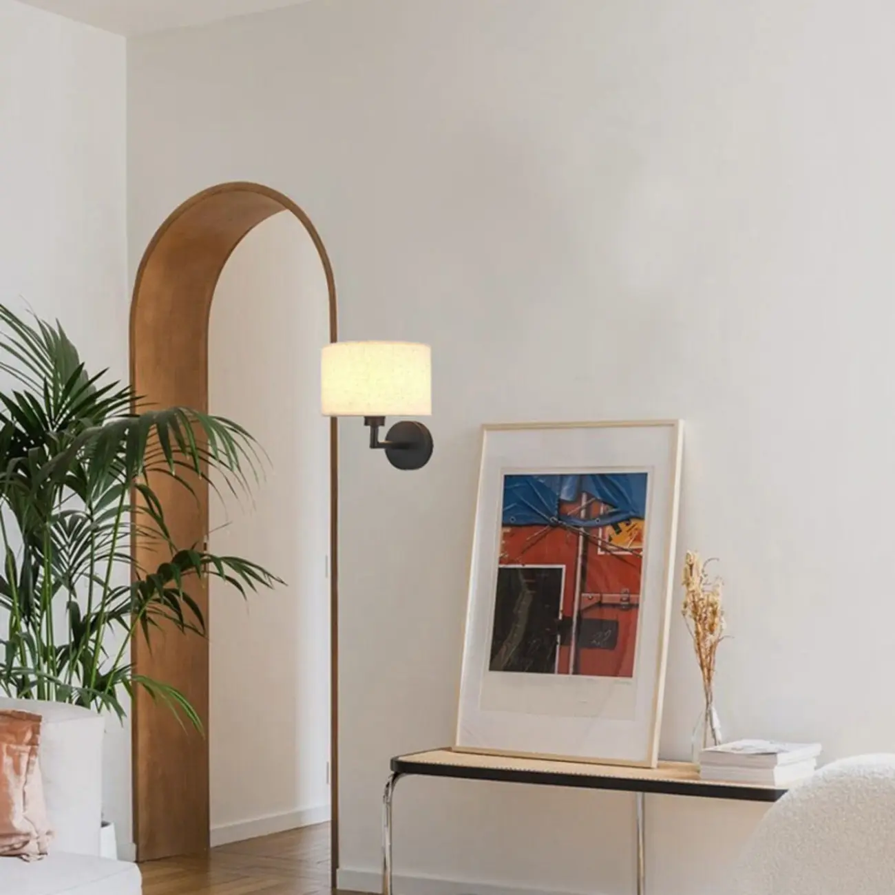 Contemporary Metal Fabric Drum Wall Sconce Image - 3 | homeyfad