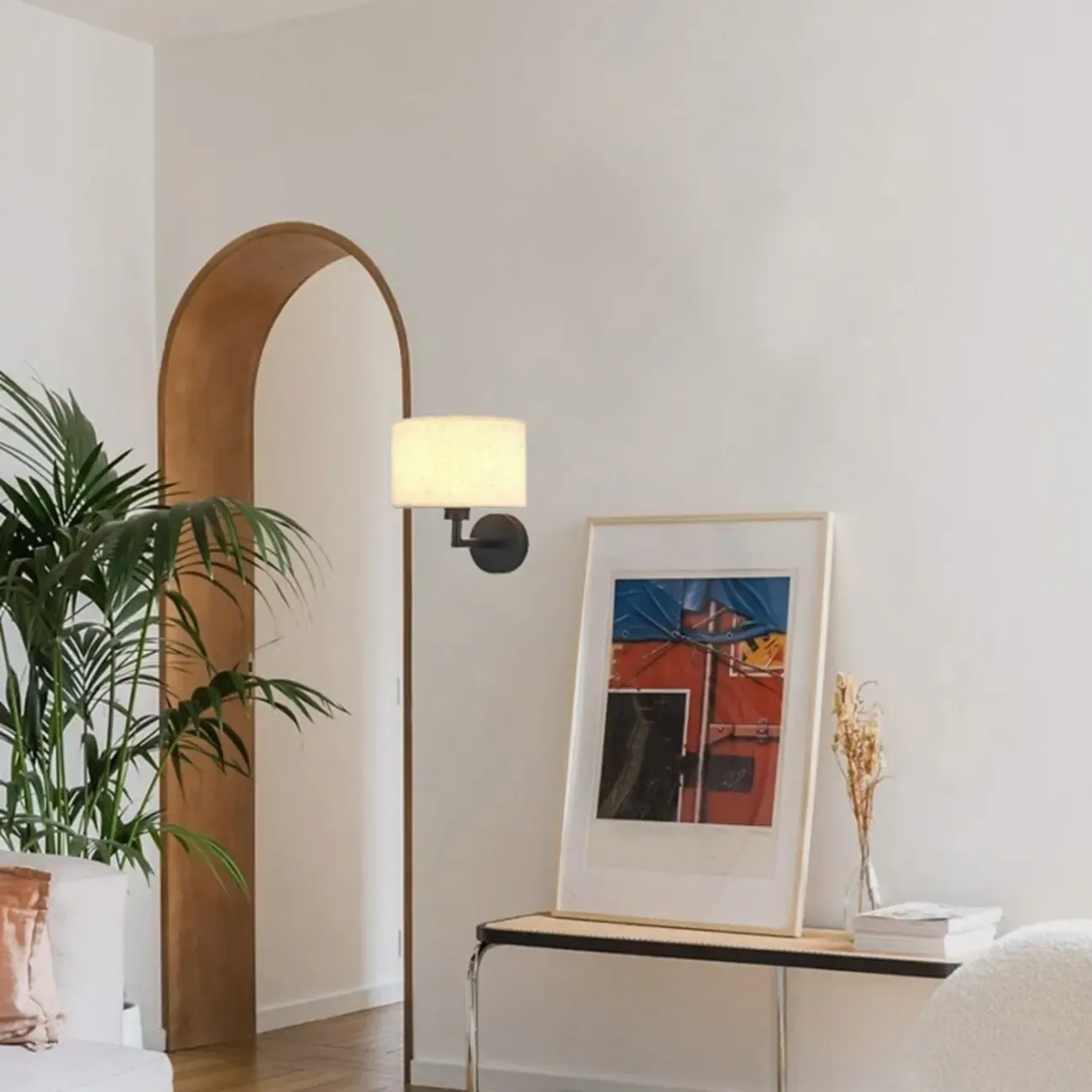 Contemporary Metal Fabric Drum Wall Sconce Image - 3