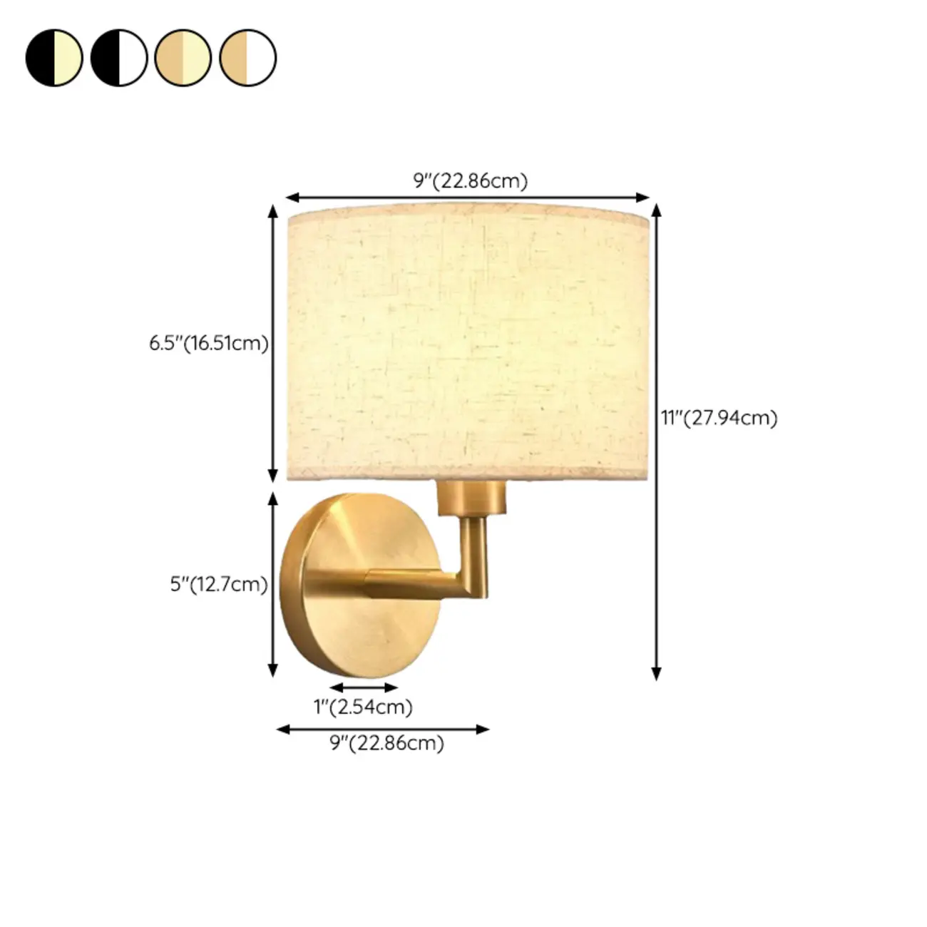Contemporary Metal Fabric Drum Wall Sconce #size