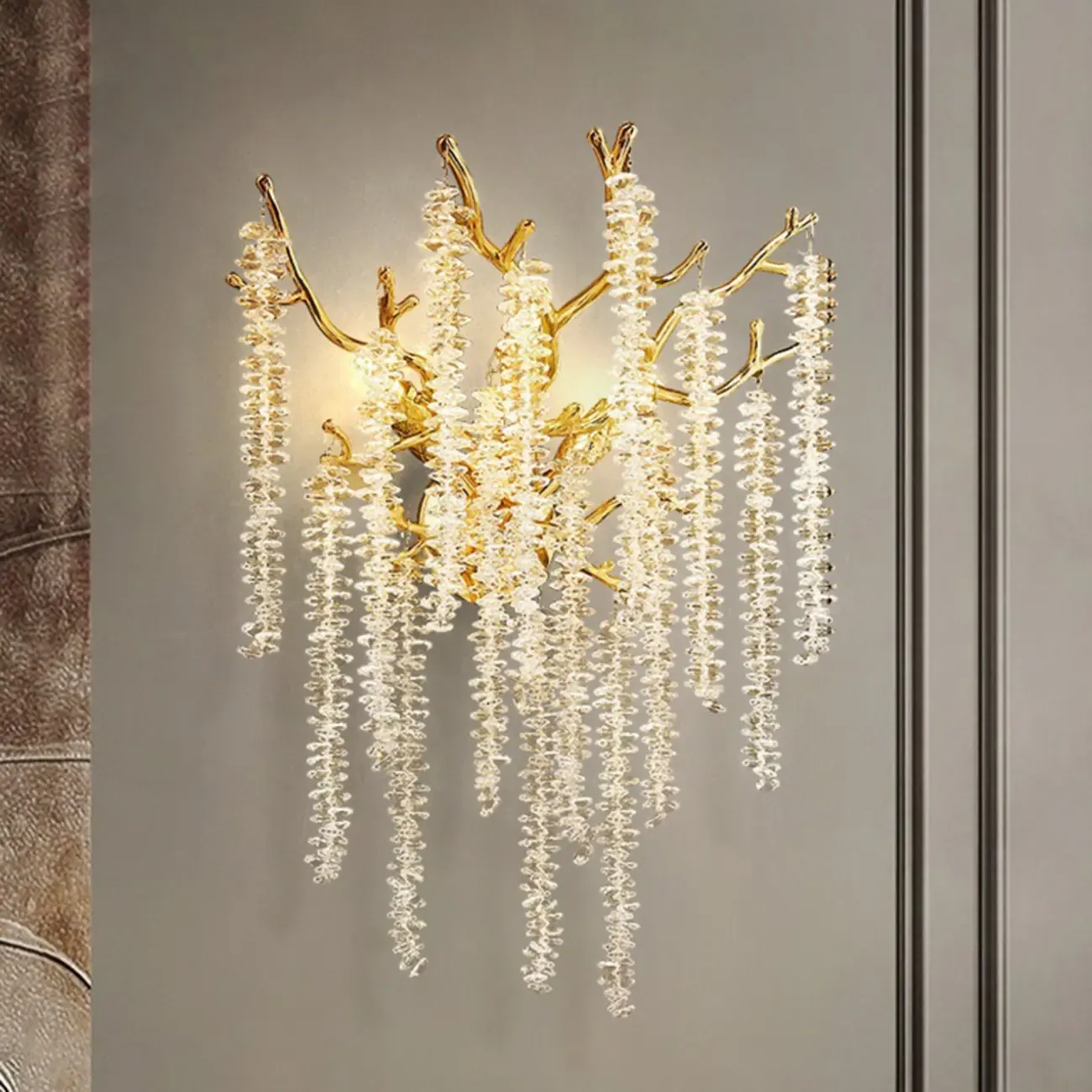 Luxury Crystal Branch Gold Metal Wall Sconce Image - 2
