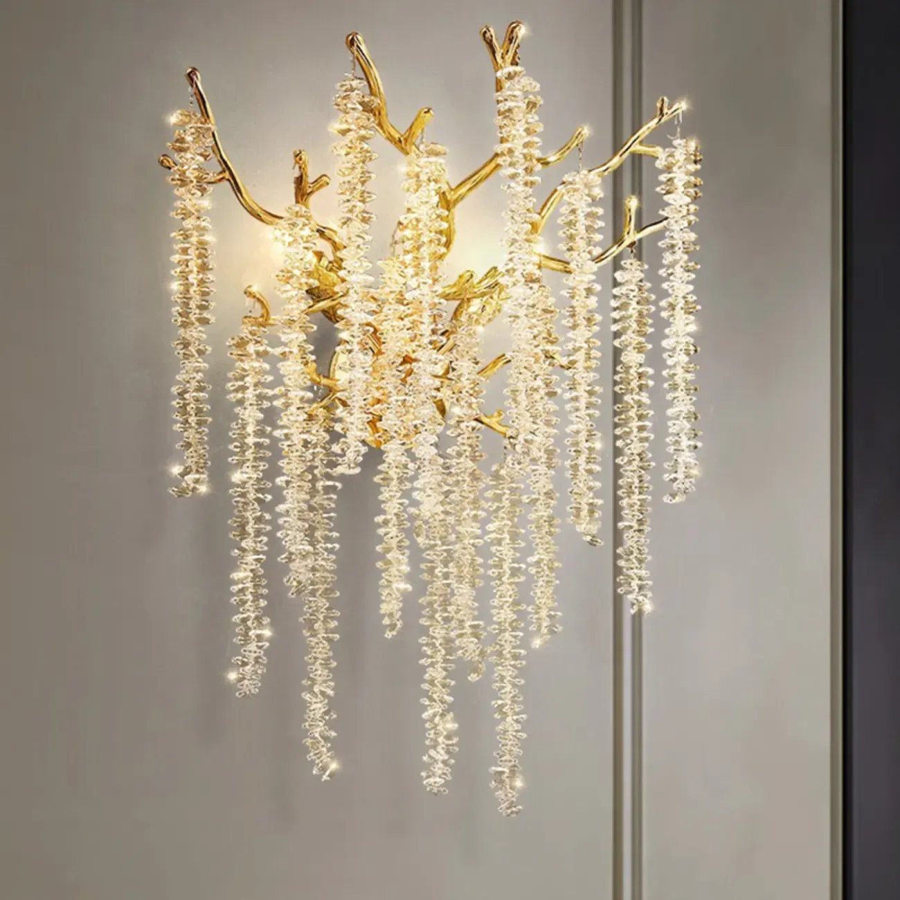 Luxury Crystal Branch Gold Metal Wall Sconce Image - 3