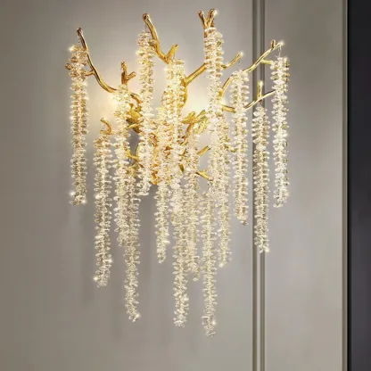 Luxury Crystal Branch Gold Metal Wall Sconce Image - 3