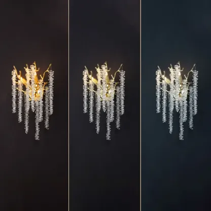 Luxury Crystal Branch Gold Metal Wall Sconce Image - 6