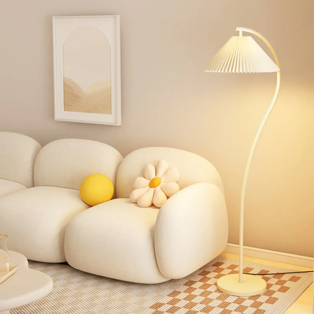 Modern Pleated Fabric White Metal 61" Floor Lamp Image - 1