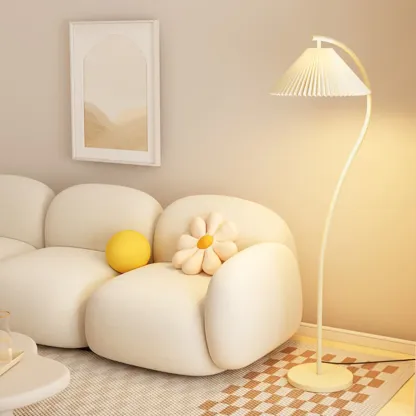 Modern Pleated Fabric White Metal 61" Floor Lamp Image - 1